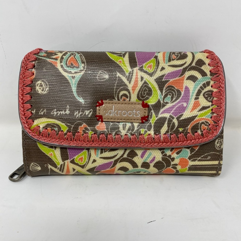 Sakroots Multicolor Floral Print Wallet with Coral Trim